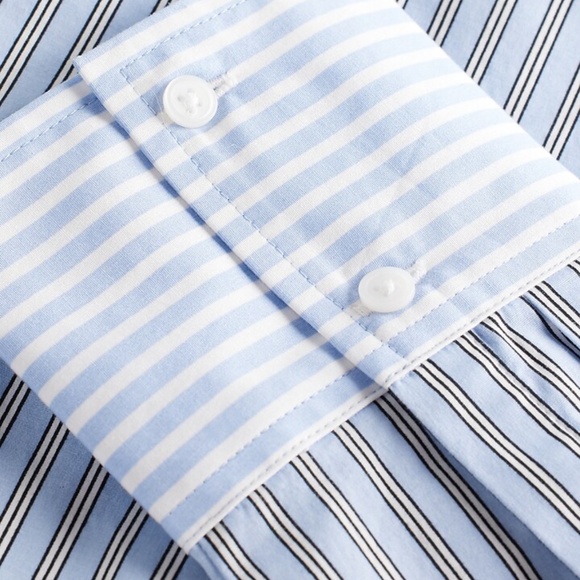 EXPRESS Poplin Striped One Shoulder Draped Top - Picture 6 of 8